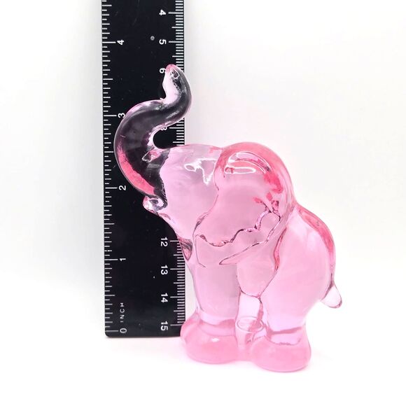 Lenox Fenton Pink Glass Small Elephant Figurine Raised Trunk Signed 4.75" - Picture 6 of 6